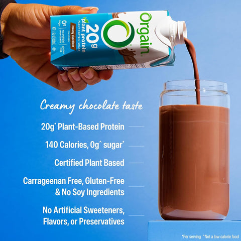 Orgain Organic 20g Vegan High Protein Shake, Chocolate, 11 oz, 12pk | Ready to drink plant based protein, fruits & vegetables, no soy or dairy ingredients, gluten-free, kosher