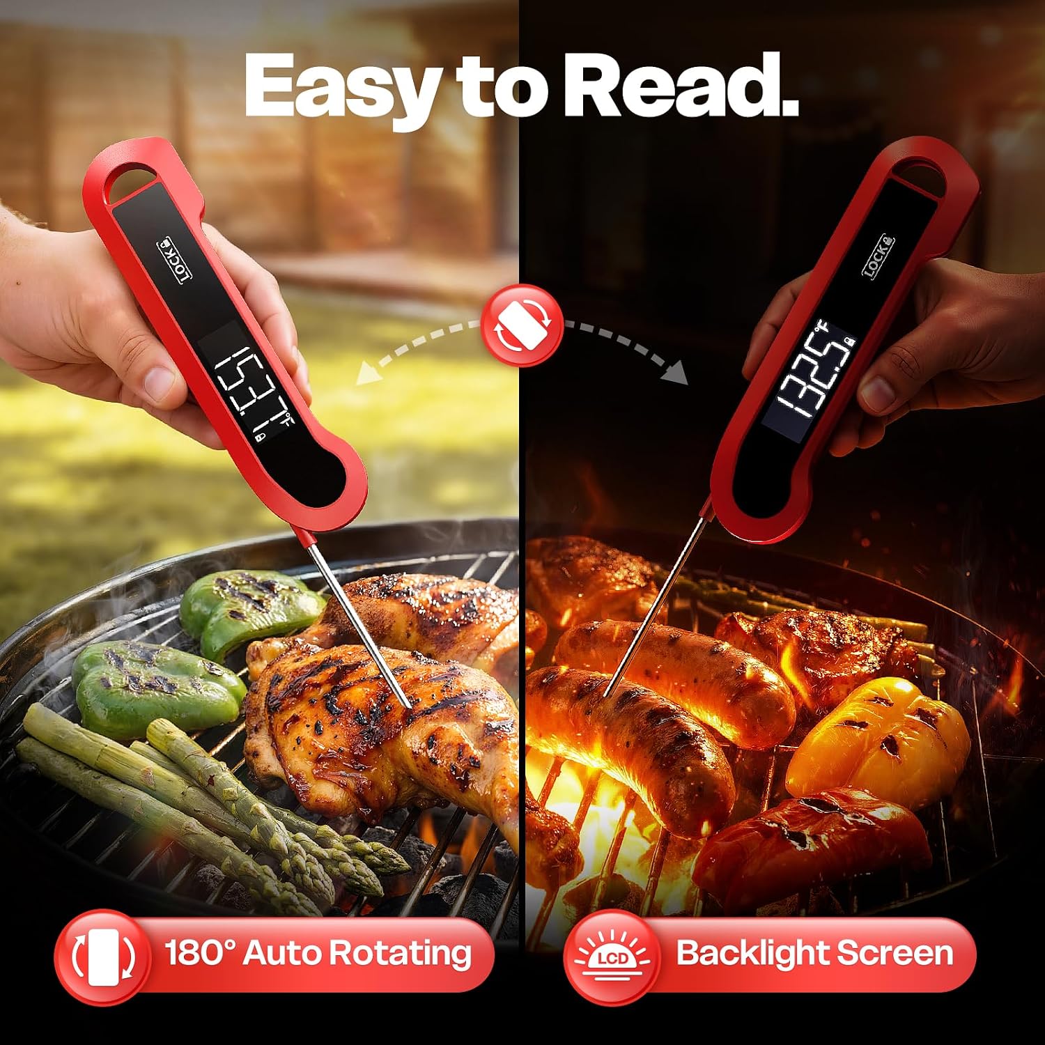 0.3 Sec Instant Read Meat Thermometer Digital for Cooking, Red