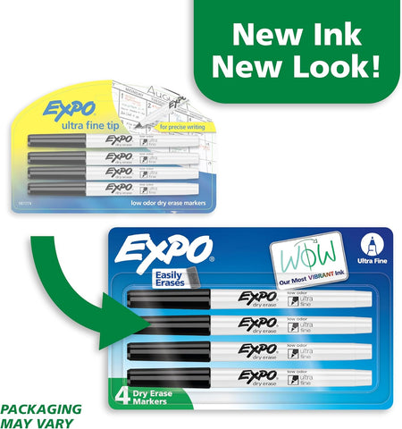 EXPO Dry Erase Markers, Low Odor Ink, Black, Ultra Fine Tip, 4 Count
