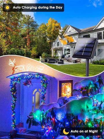 Solar Christmas Lights Outdoor 2 Pack 200 LED 66FT String Light Multicolor