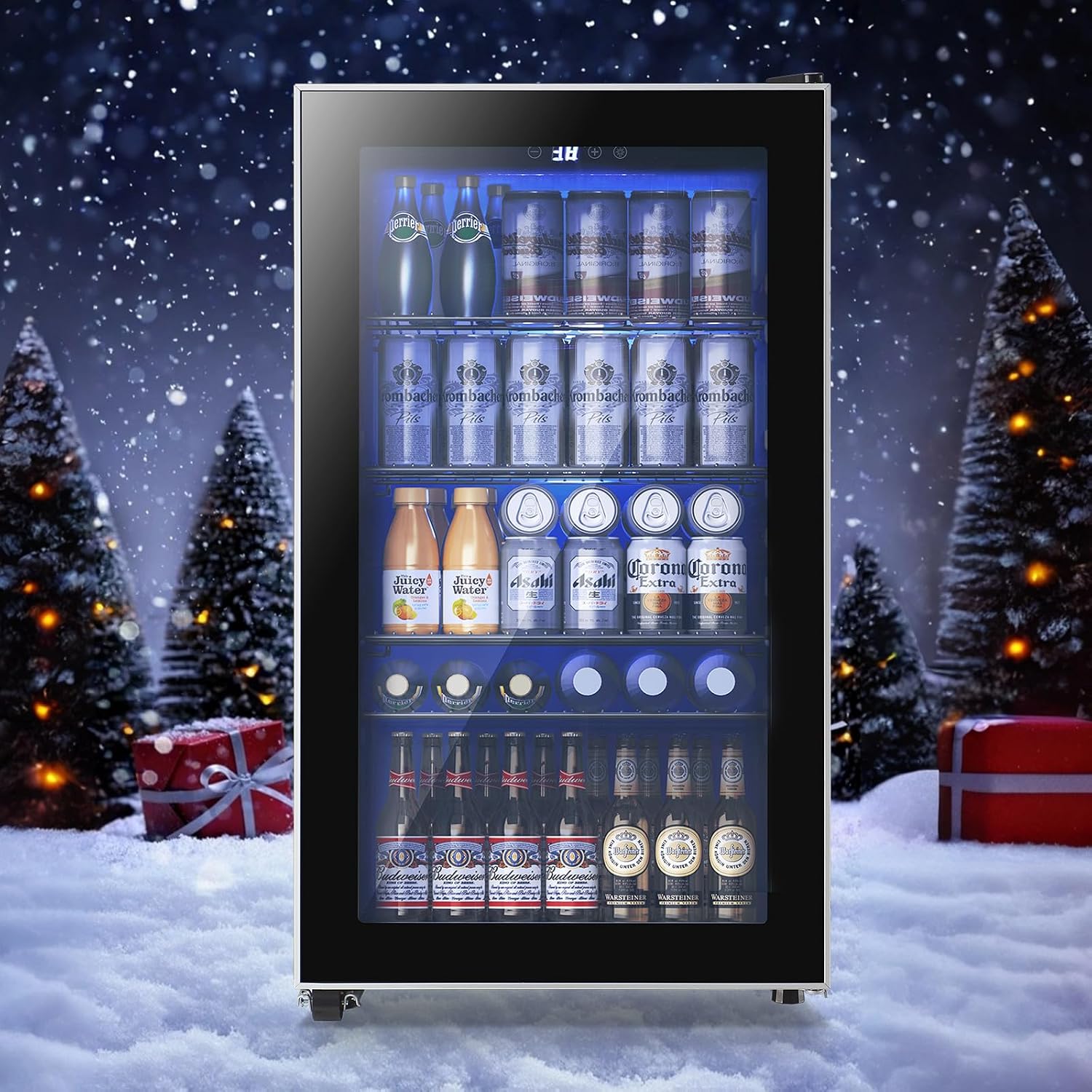 3.5 Cu.ft Beverage Refrigerator Cooler with 125 Can, Mini Fridge with LED Light for Soda Beer or Cans Beverage Temp Digital Display Adjustable Shelves Suit for Home, Office, Dorm