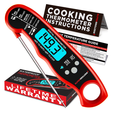 Alpha Grillers Instant Read Meat Thermometer for Cooking Grilling and Griddle Accessories Kitchen Essentials - Waterproof Backlight & Calibration, Birthday Mens Gifts Valentines Day Gifts for Him