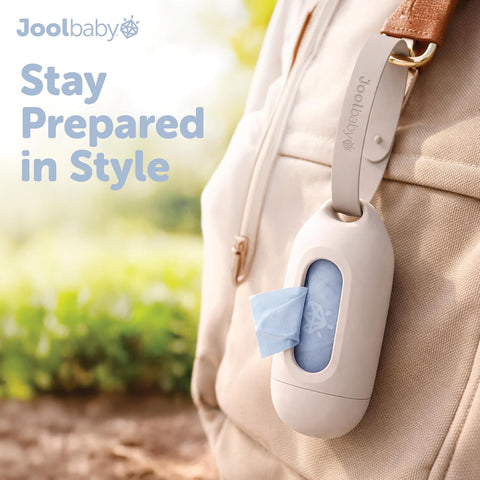 Jool Baby Disposable Diaper Bag Dispenser (Oatmeal) + 6 Refill Rolls (Lavender-Scented) - Attaches to Stroller or Diaper Bag for On-the-Go Convenience