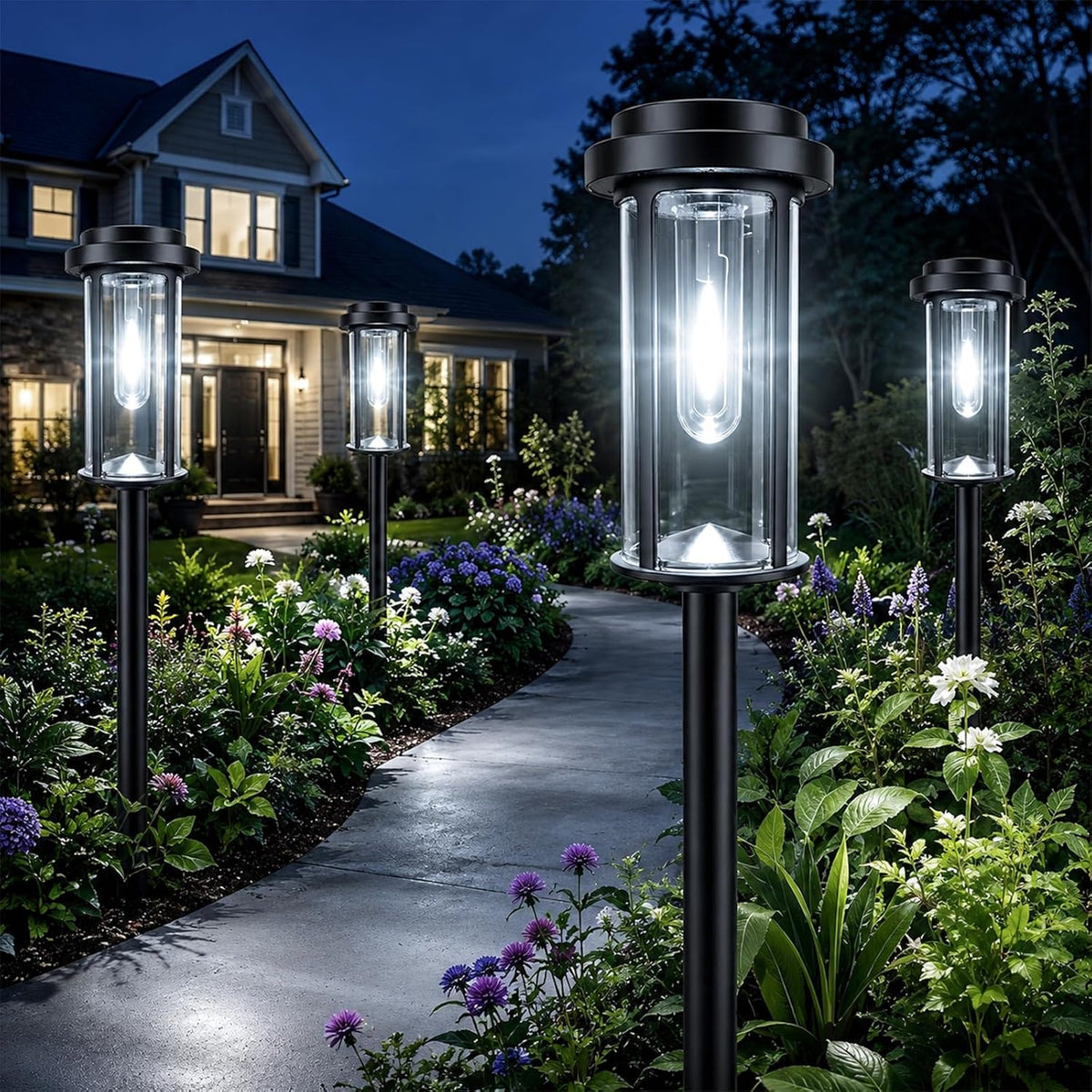 DERAYSION Solar Lights Outdoor Pathway, 8 Pack LED Solar Garden Lights
