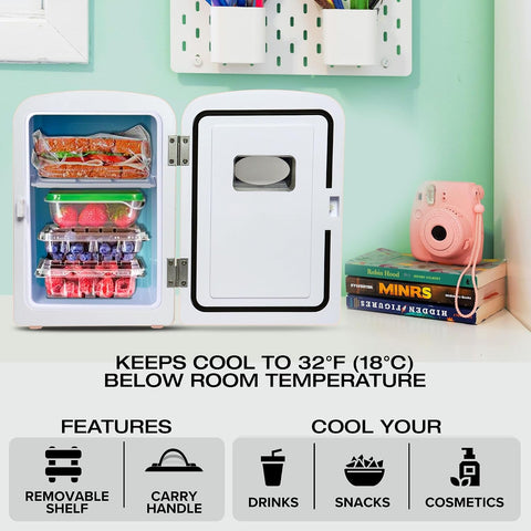 Koolatron Mini Fridge - 6 Can Refrigerator for Bedroom Office, Portable Table Top Beverage Cooler, 12V 110V Refrigerador For Drinks, Soda, Wine, Use In Car, Dorm, Outdoor, Patio