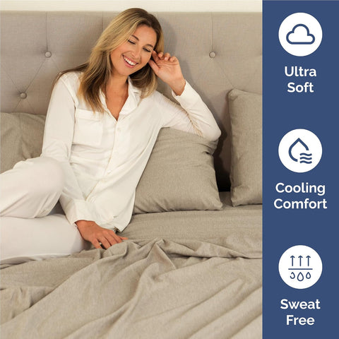 Full Size 4 Piece Sheet Set - Breathable & Cooling Sheets - Heathered Beige