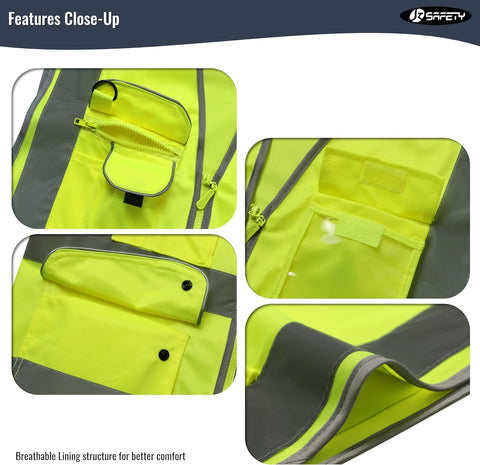 JKSafety Safety Vest for Men Women Reflective Hi Vis JK150 Yellow L
