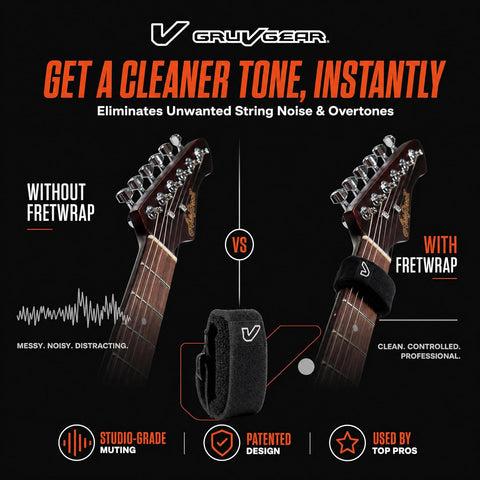 Gruv Gear Fret Wrap & Guitar Mute, Fretwrap for Acoustic, Electric & Bass | String Dampener Recording, Tapping & Practice Accessory (1 Pack, Large Black, Fits 6 String Bass, 8 String Guitar)