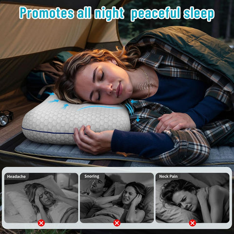 CushyOasis Memory Foam Bed Pillows for Sleeping, Set of 2, Camping Size