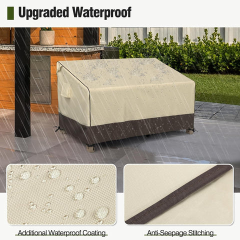 MR. COVER 4-Seater Outdoor Couch Cover Waterproof, 104 Inch Patio Furniture Covers Waterproof with All Weather Protection, Heavy Duty Outdoor Sofa Covers with Air Vent and Handles, Brown & Khaki