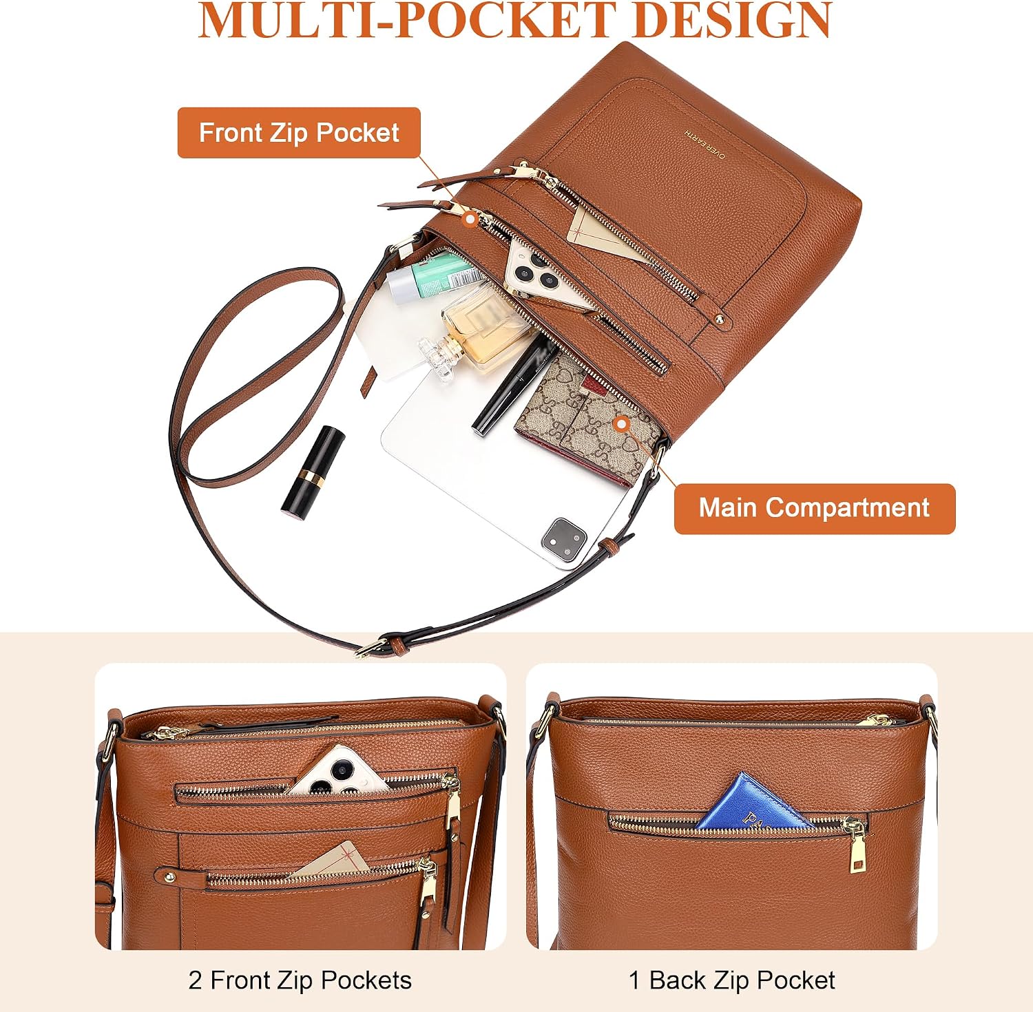 Over Earth Crossbody Bags for Women Leather Purses with Multiple Pockets