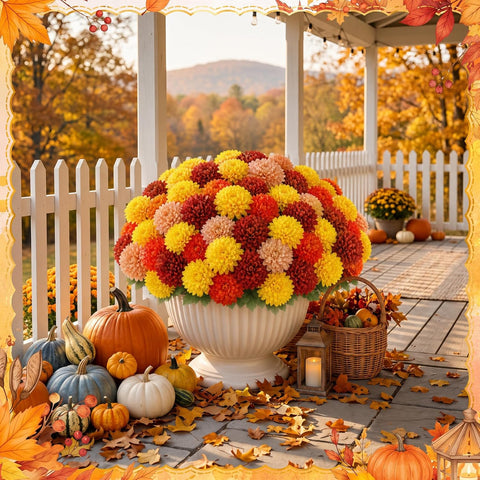 XunYee 12 Pcs Fall Artificial Flowers for Outdoor,Assorted Faux Mums