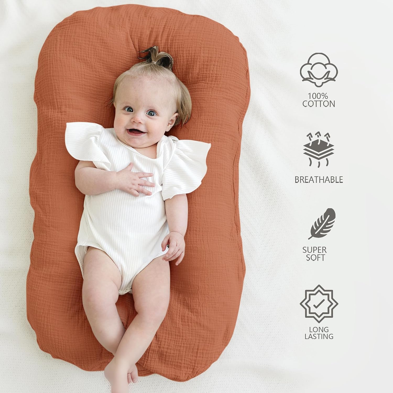 MairMore 2-Pack Muslin Baby Lounger Cover for Newborn & Infant, Cover Only