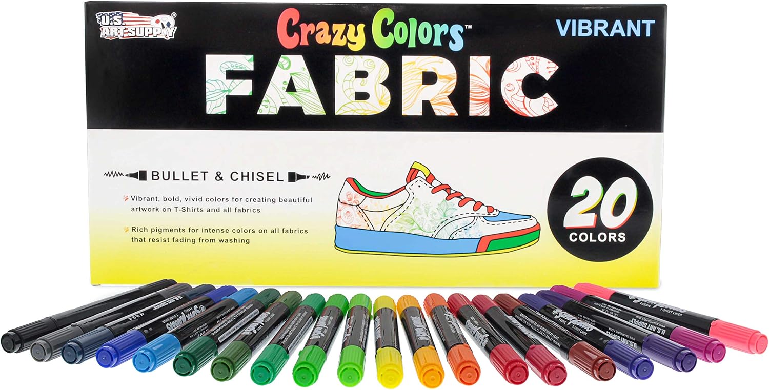 U.S. Art Supply Super Markers 20 Vibrant Dual Tip Fabric Markers