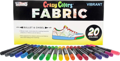 U.S. Art Supply Super Markers 20 Vibrant Dual Tip Fabric Markers