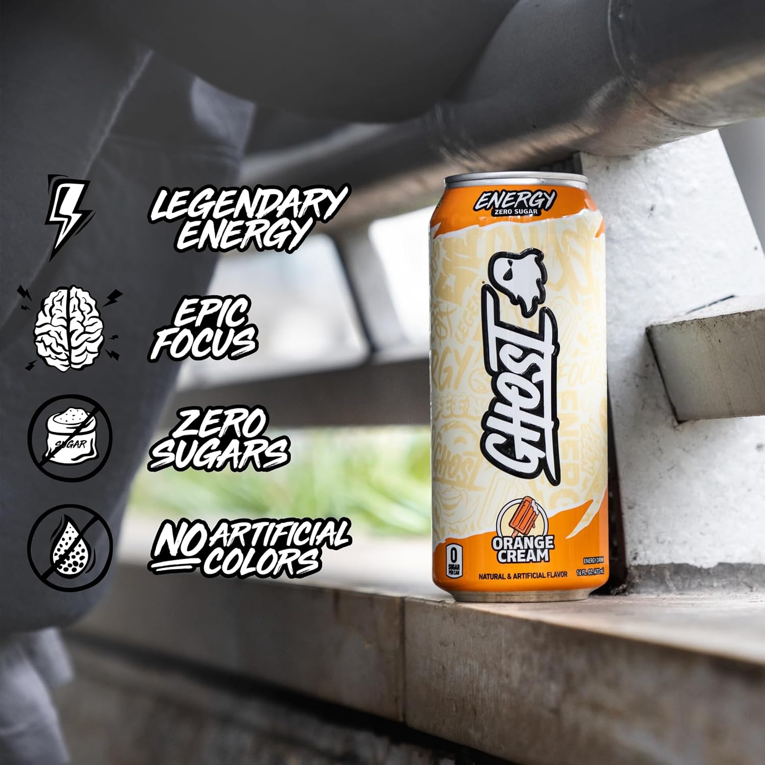GHOST Energy Drink, Zero Sugars, 12-Pack, Orange Cream, 16oz