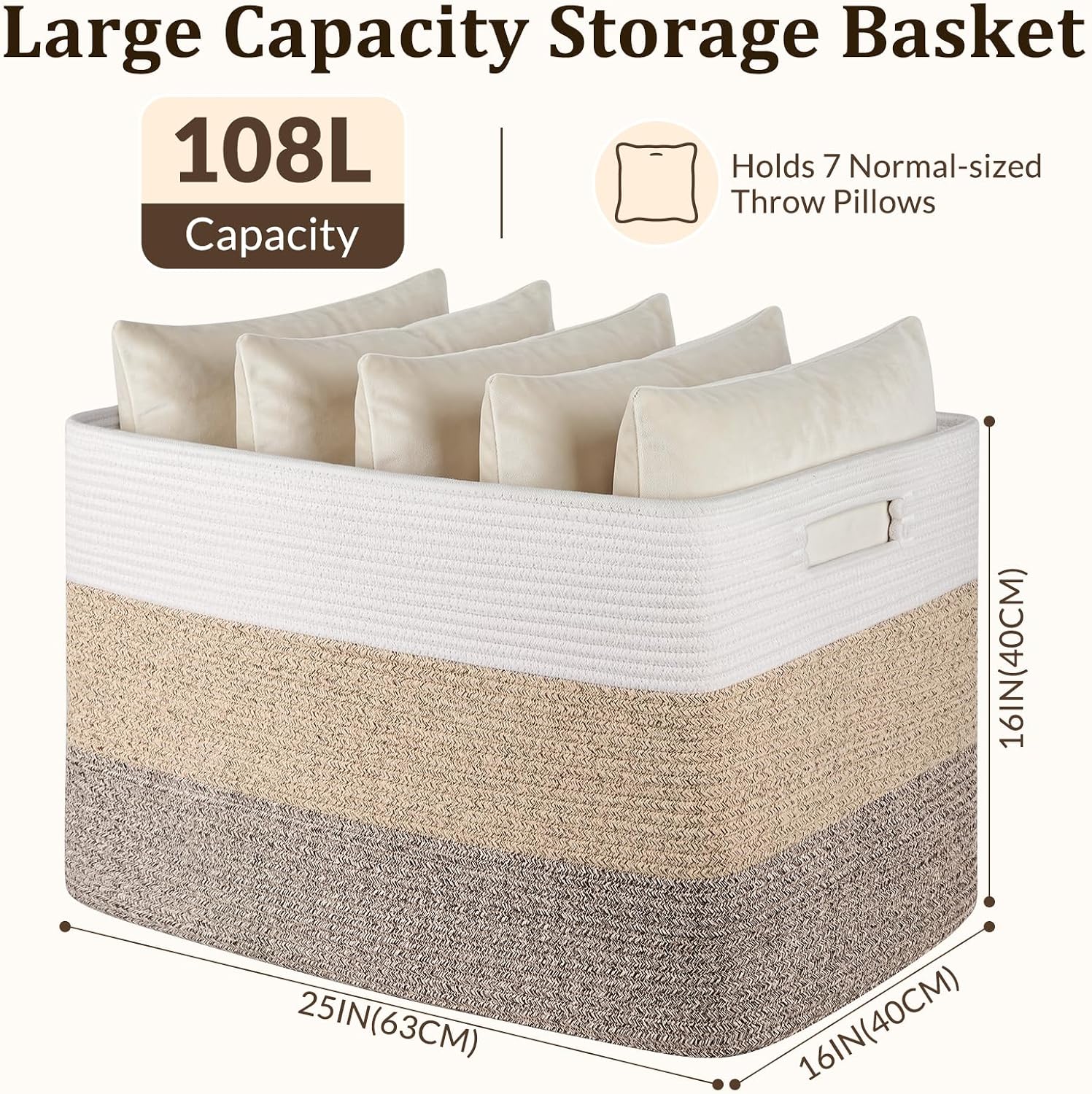 OIAHOMY 108L Extra Large Blanket Basket Dog Toy Basket Gradient Brown