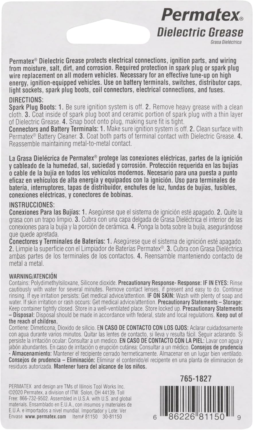 Permatex 81150 Dielectric Tune-Up Grease, 0.33 oz. Tube, Silver