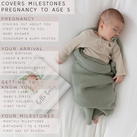 Keepsake Baby Memory Book for First 5 Years Boys or Girls, Timeless Baby Milestone Book, Gender Neutral Baby Scrapbook Journal, First Year Record Book Photo Album, Gifts for Baby Shower & New Parents