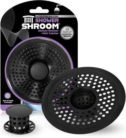 ShowerShroom Ultra Matte Black Hair Catcher, Stainless Steel Drain Protector, Fits All Shower Drains