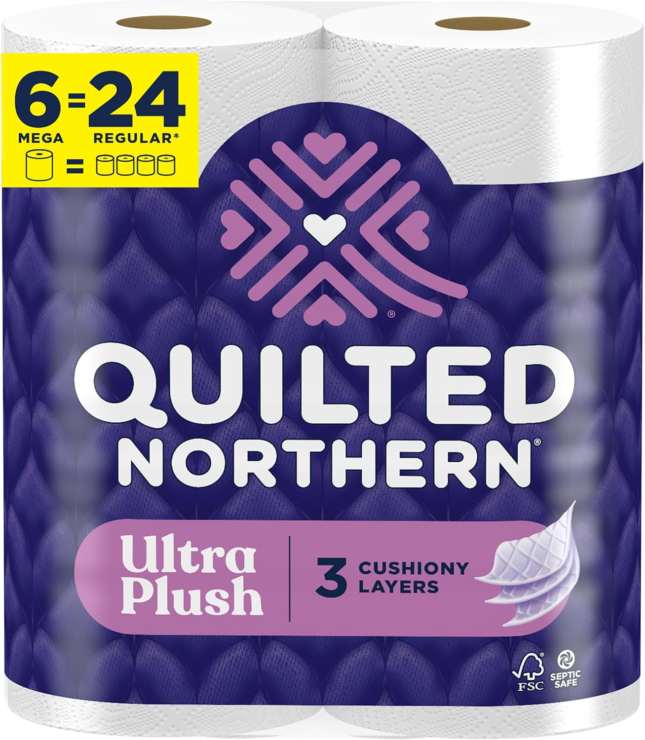 Quilted Northern Ultra Plush Toilet Paper, 6 Mega Rolls = 24 Regular Rolls, 4X More Absorbent*, 3-Ply Soft Toilet Tissue
