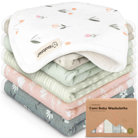 6-Pack Cotton Baby Washcloths for Newborn, Organic Cotton Muslin (Fleur)