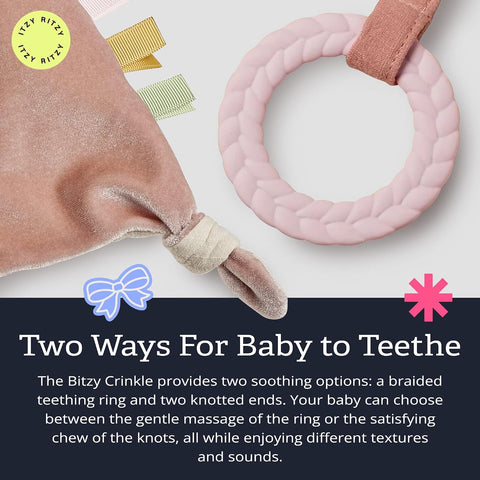 Itzy Ritzy Bitzy Crinkle Sensory Toy with Teething Toy, 0+ Months (Bunny)
