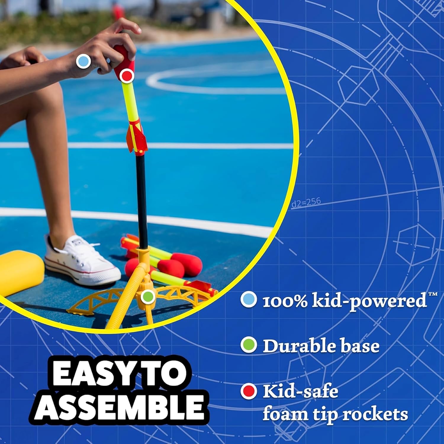 Stomp Rocket Ultra, High-Flying Rocket Launcher for Kids, 4 Rockets