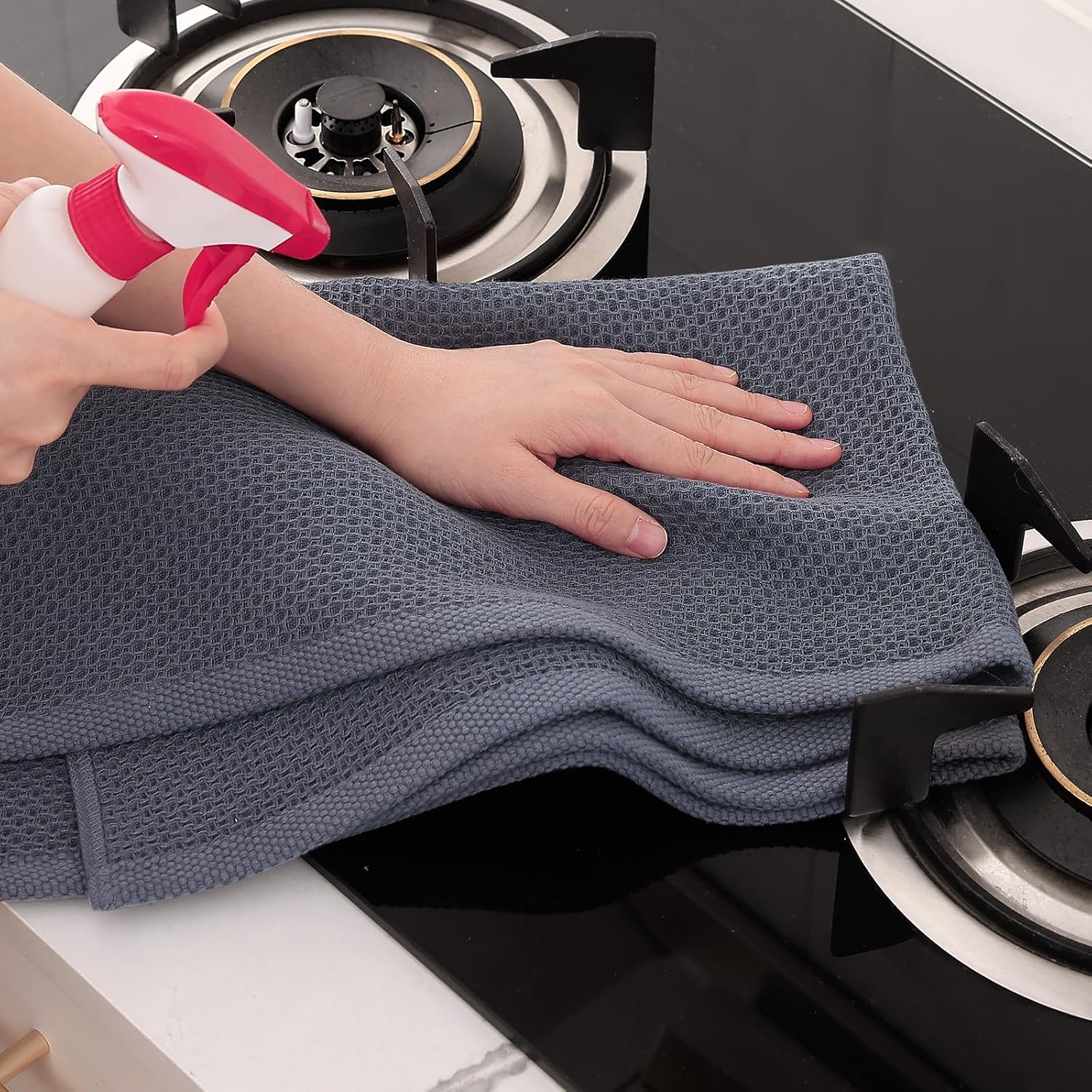 Homaxy 100% Cotton Oversized Waffle Weave Kitchen Towels 6-Pack, Dark Grey