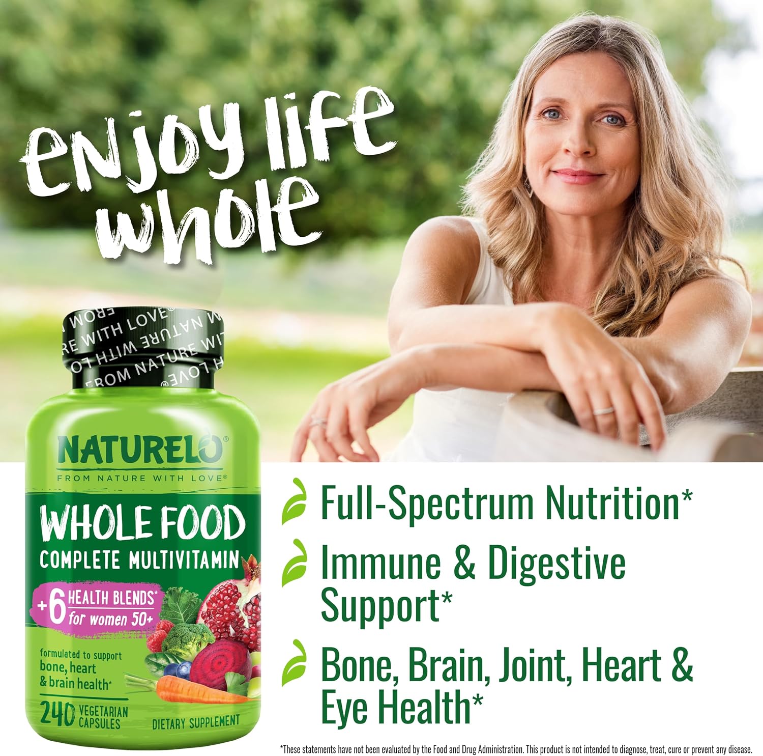 NATURELO Whole Food Multivitamin Health Blends, Women 50+ 240 Caps