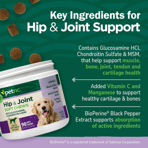 PetNC Natural Care Hip and Joint Soft Chews for Dogs, 90 Count - 27591