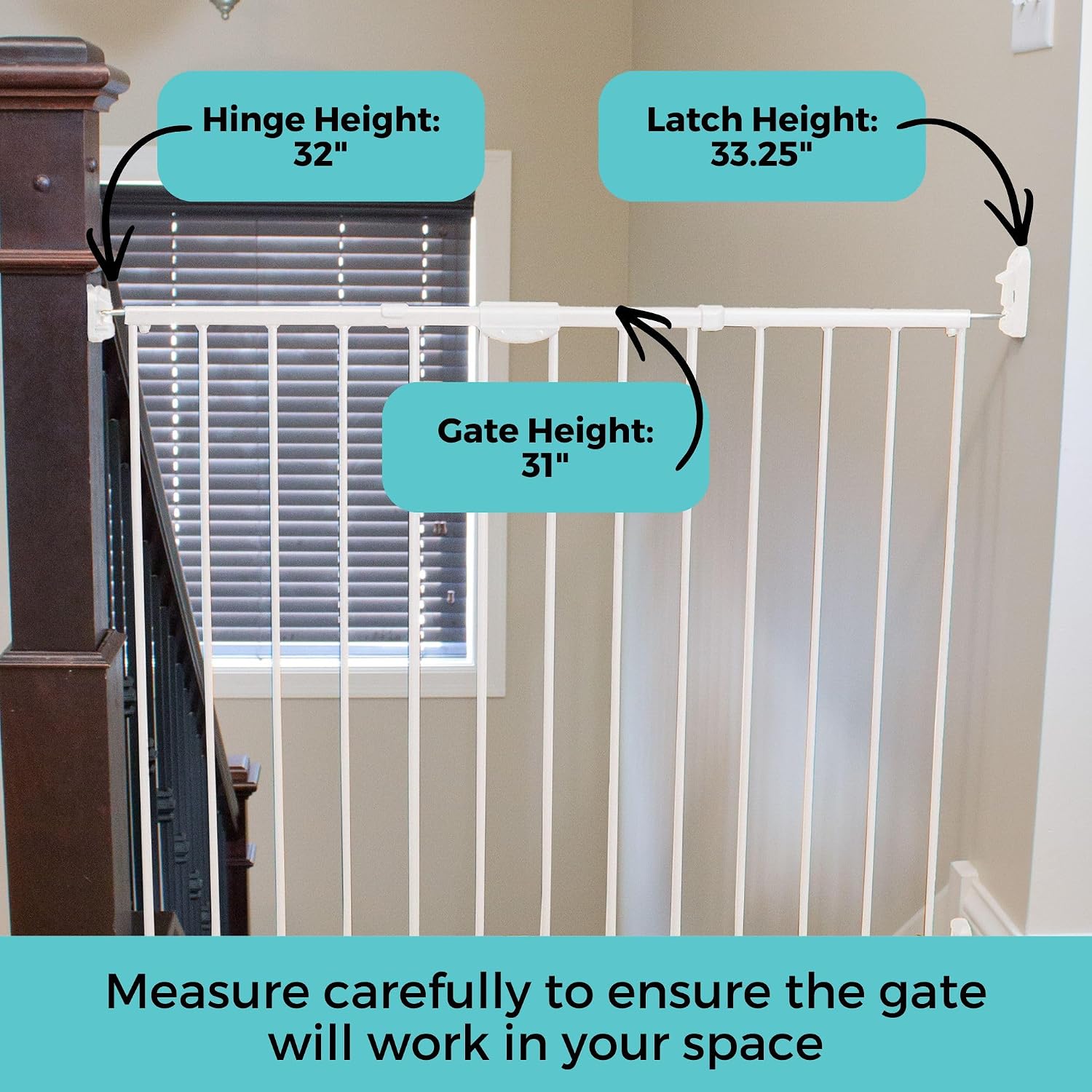 Toddleroo Easy Swing & Lock Baby Gate for Top of Stairs: 31" Tall, White