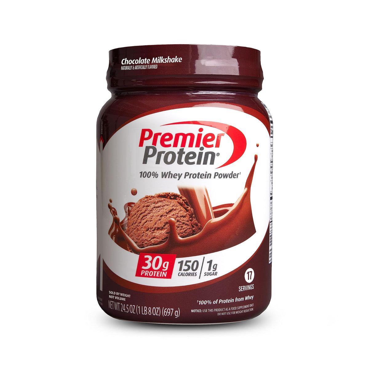 Premier Protein Powder, Chocolate Milkshake, 30g Protein, 1g Sugar, 100% Whey Protein, Keto Friendly, No Soy Ingredients, Gluten Free, 17 Servings, 24.5 Ounce (Pack of 1)