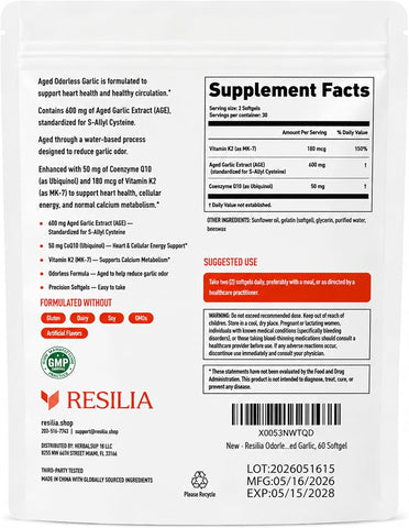 Resilia Odorless Aged Garlic Extract Softgels (60 Count)