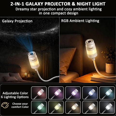 2 in 1 Galaxy Projector Night Light, Plug and Play HD Star Projector