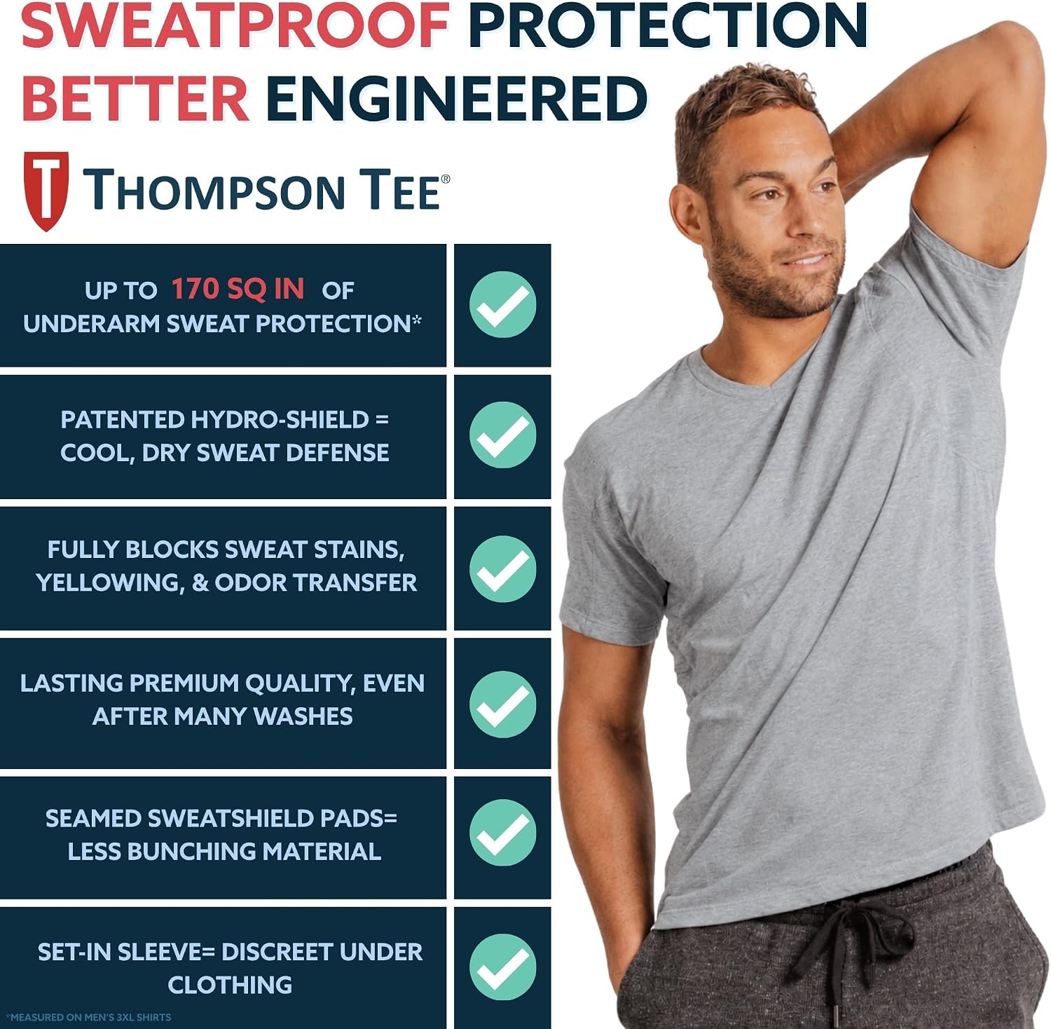 Men's Cotton Sweatproof Undershirt, Odor & Sweat Blocking, V-Neck