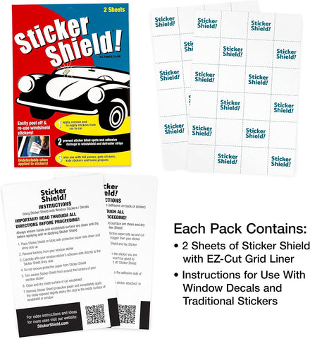 STICKER SHIELD - Windshield Sticker Applicator for Easy Application, Removal and Re-Application from Car to Car - 4 inch x 6 inch Sheets (Pack of 2 Sheets)