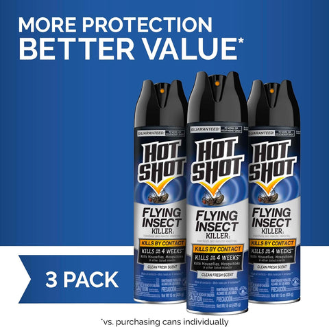 Hot Shot Flying Insect Killer Aerosol 15 Oz, Clean Fresh Scent, 3 Pack