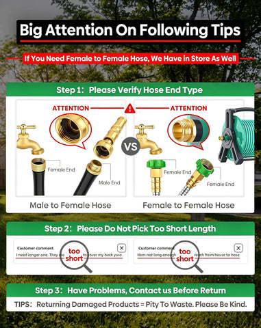 Short Metal Garden Hose 1 ft Connector, Stainless Steel Small Hose Extension Adapter for Hose Reel, Long, Flexible, Lightweight & Heavy Duty Water Pipe, No Kinking Outdoor Water Hose for Yard, 1 Foot