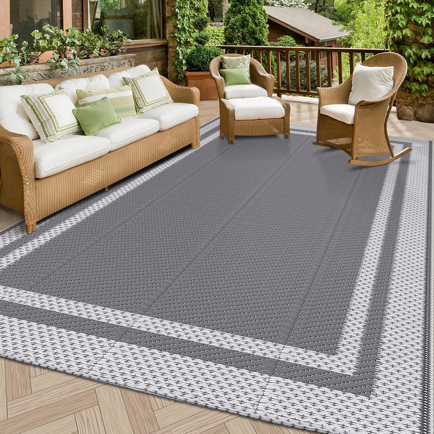 HappyTrends Outdoor Rug Portable Plastic Straw Camping Rugs for Outside RV