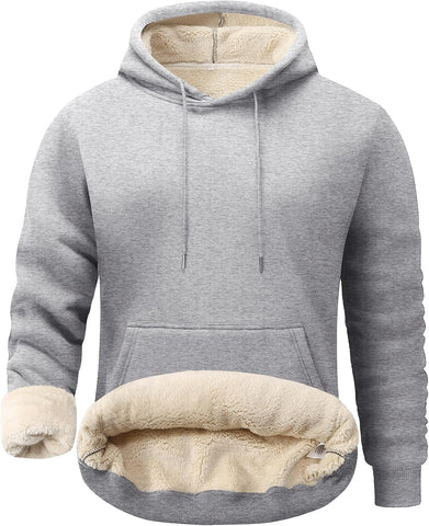 Flygo Men's Casual Fleece Sherpa Lined Hoodie Winter Warm Pullover Hooded Sweatshirt