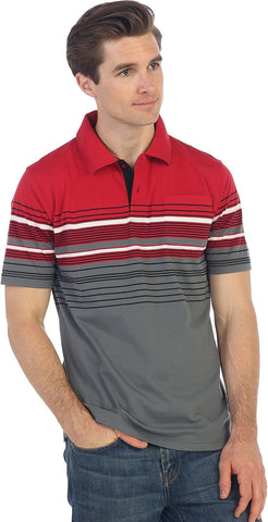 Gioberti Mens Double Striped Contrast Polo Shirt with Pocket - Yarn Dye