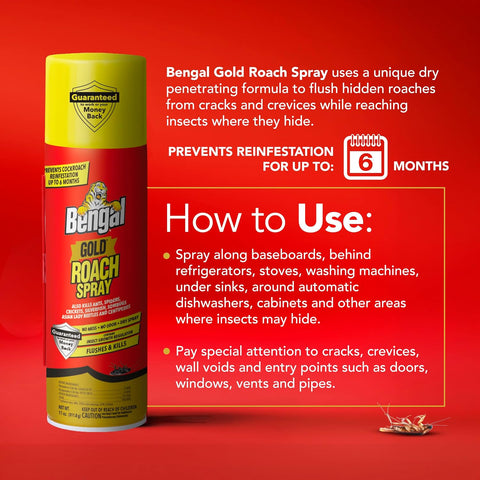 Bengal Gold Roach Spray Dry Aerosol Indoor Roach Killer - 11 oz - 3 Pack