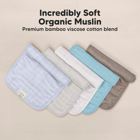 KeaBabies Cotton Muslin Burp Cloths Baby Boy, Girl, 5-Pack 20x10 (Nimbus)