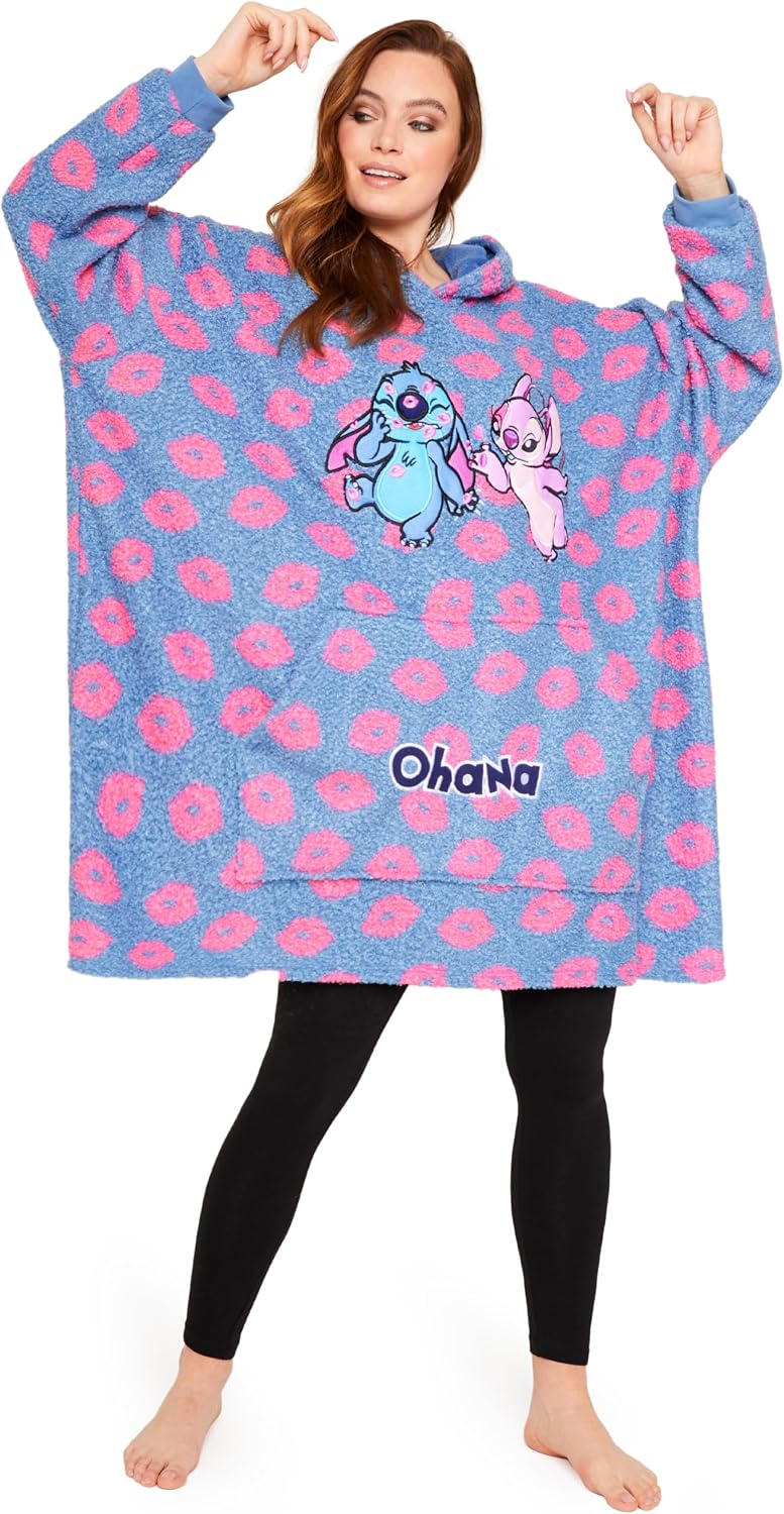 Disney Fleece Hoodie for Adults and Teenagers Oversized Hooded Poncho One Size - Stitch Gifts