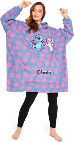 Disney Fleece Hoodie for Adults and Teenagers Oversized Hooded Poncho One Size - Stitch Gifts