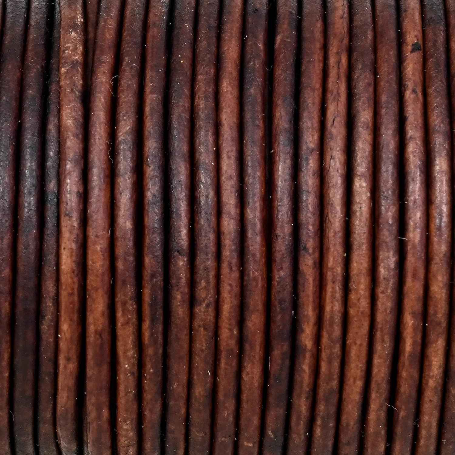 GENIQUE Real/Genuine Round Leather String Cord for Necklace, Bracelets, Jewellery, Braiding (2mm, Antique Brown Distressed)