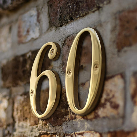 HASWARE House Number Sign 4 inch (10 cm) Polished Brass Finish Stylish Curvy Modern Door Numbers Signage Plaque Street Home Address Numerals(9, Brass)