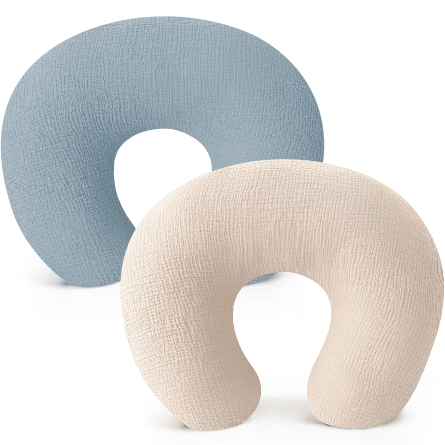 Konssy 2-Pack 100% Cotton Muslin Nursing Pillow Covers, Soft Cover for Baby