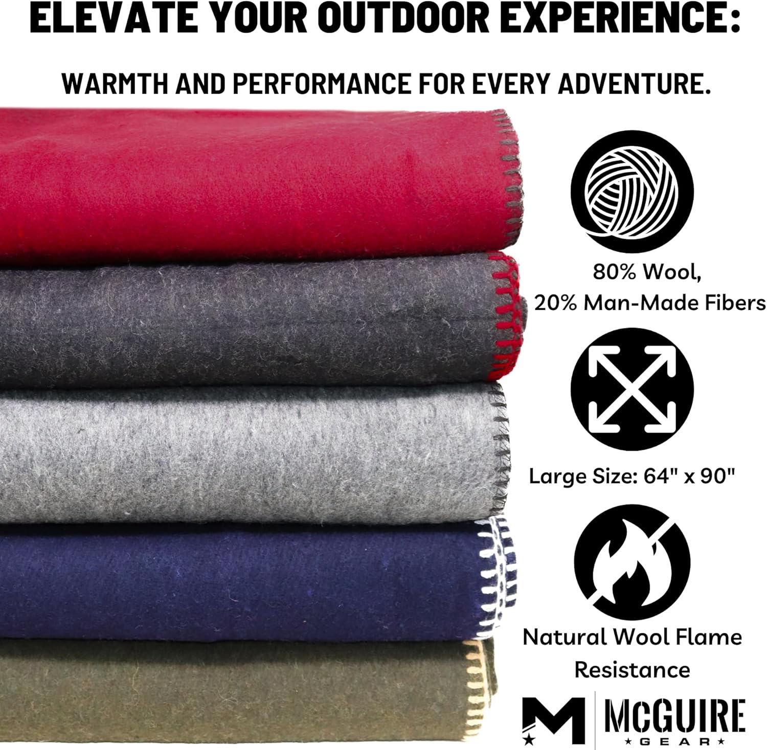 M MCGUIRE GEAR Heavy Duty Wool Blanket, Survival, Emergency, and First Aid Use – Mil-Spec, Fire Retardant, Durable Outdoor Wool Blankets for Camping. - Grey, (64 x 90 inches)